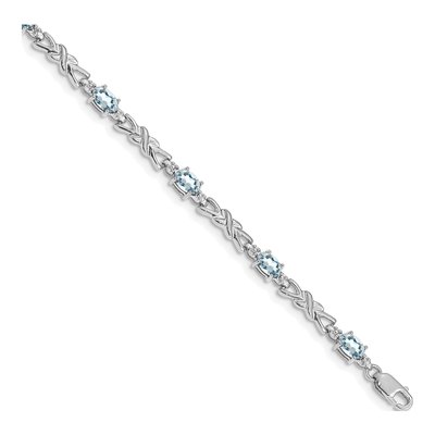 14K White Gold Aquamarine & Diamond Oval X-Design Bracelet