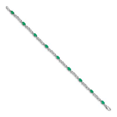 14K White Gold Emerald & Diamond X-Design Bracelet – view 2