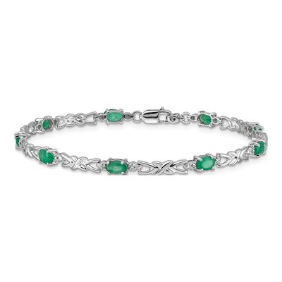14K White Gold Emerald & Diamond X-Design Bracelet – view 3