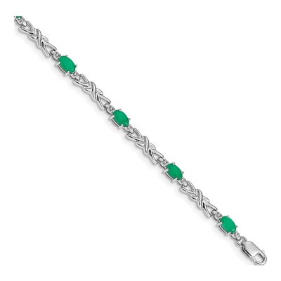 14K White Gold Emerald & Diamond X-Design Bracelet