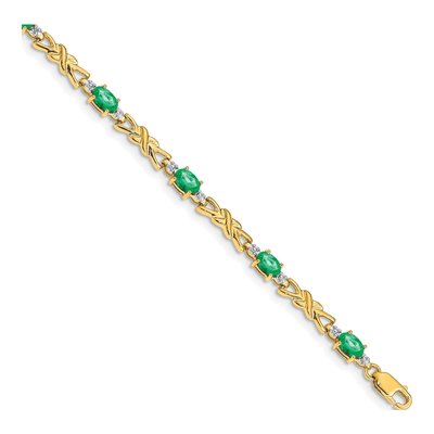 14K Yellow Gold Emerald & Diamond X-Design Bracelet