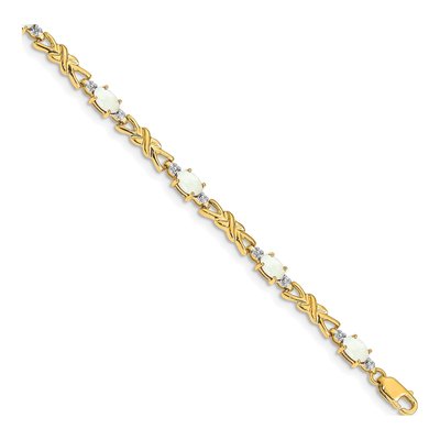 14K Yellow Gold Opal & Diamond X-Design Bracelet