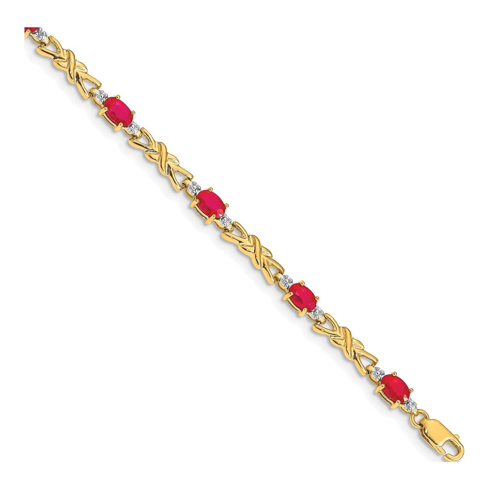 14K Yellow Gold Ruby & Diamond X-Design Bracelet