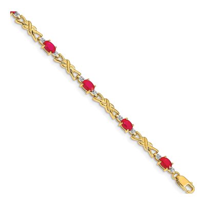 14K Yellow Gold Ruby & Diamond X-Design Bracelet
