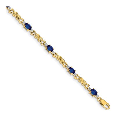 14K Yellow Gold Sapphire & Diamond Oval Bracelet
