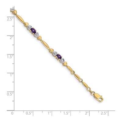 14K Yellow Gold Amethyst & Diamond Heart Bracelet – view 3