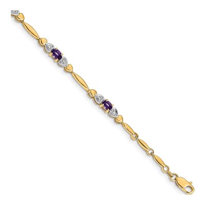 14K Yellow Gold Amethyst & Diamond Heart Bracelet