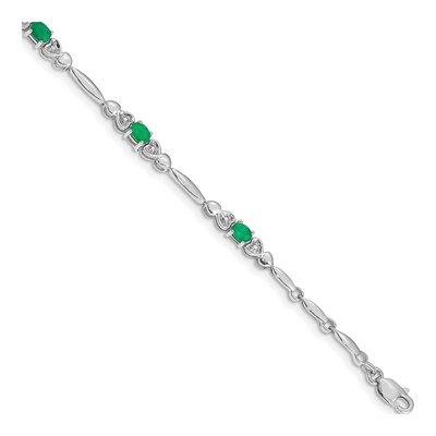 10K White Gold Emerald & Diamond Heart Bracelet
