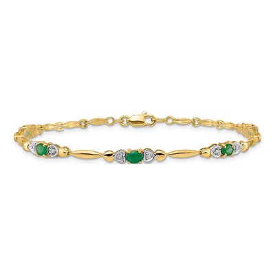 10K Yellow Gold Emerald & Diamond Heart Bracelet – view 3