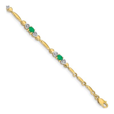 10K Yellow Gold Emerald & Diamond Heart Bracelet