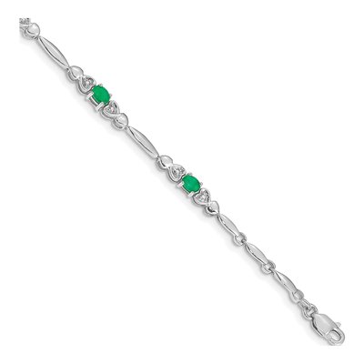 14K White Gold Emerald & Diamond Heart Bracelet