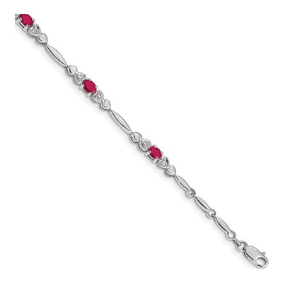 10K White Gold Ruby & Diamond Heart Link Bracelet