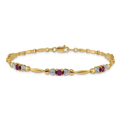 10K Yellow Gold Ruby & Diamond Heart Link Bracelet – view 3