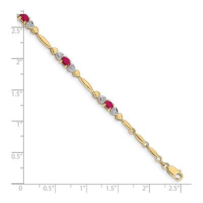 10K Yellow Gold Ruby & Diamond Heart Link Bracelet – view 4