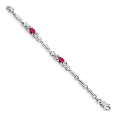14K White Gold Ruby & Diamond Heart Bracelet