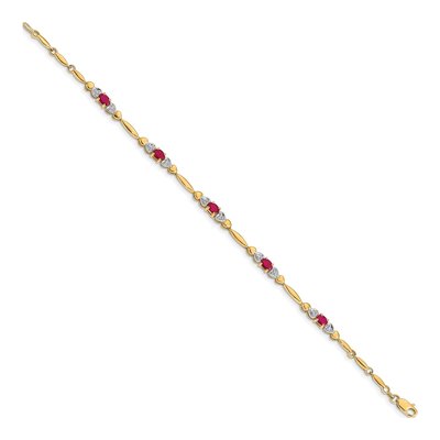 14K Yellow Gold Ruby & Diamond Heart Bracelet – view 3