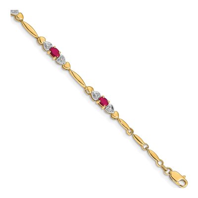 14K Yellow Gold Ruby & Diamond Heart Bracelet