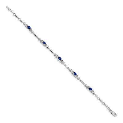 10K White Gold Sapphire & Diamond Oval Heart Link Bracelet – view 2