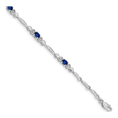 10K White Gold Sapphire & Diamond Oval Heart Link Bracelet