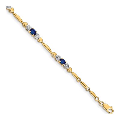 10K Yellow Gold Sapphire & Diamond Heart Bracelet