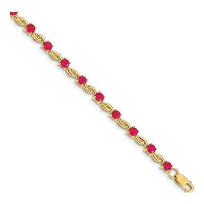 14K Yellow Gold Ruby Round Link Bracelet