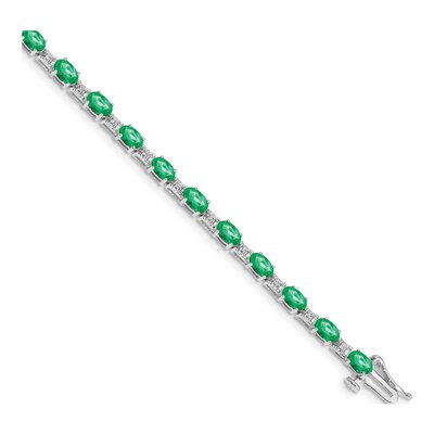 14K White Gold 0.09 ct tw Emerald & Diamond Oval Bracelet