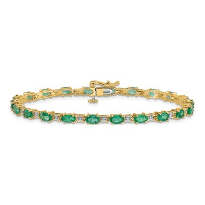 14K Yellow Gold 0.09 ct tw Emerald & Diamond Oval Bracelet – view 3