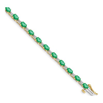 14K Yellow Gold 0.09 ct tw Emerald & Diamond Oval Bracelet