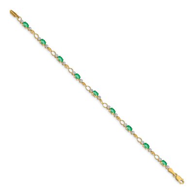 14K Yellow Gold Emerald & Diamond Oval Open Link Bracelet – view 2