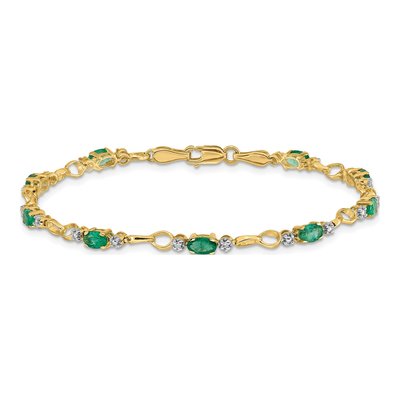 14K Yellow Gold Emerald & Diamond Oval Open Link Bracelet – view 3