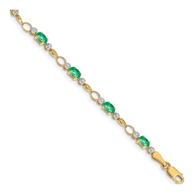 14K Yellow Gold Emerald & Diamond Oval Open Link Bracelet