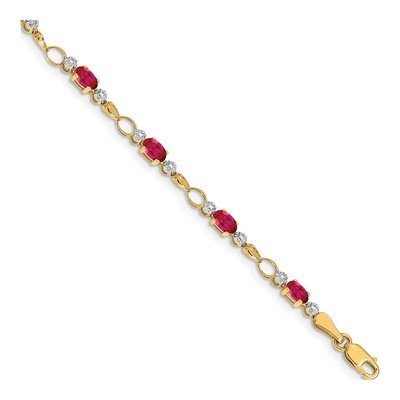 14K Yellow Gold Ruby & Diamond Open Link Bracelet