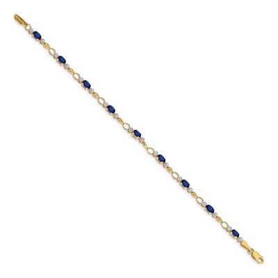 14K Yellow Gold Sapphire & Diamond Oval Link Bracelet – view 2
