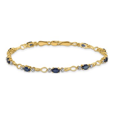 14K Yellow Gold Sapphire & Diamond Oval Link Bracelet – view 3