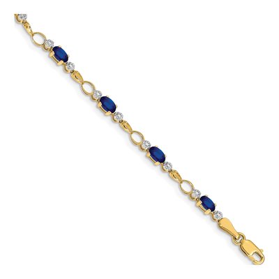 14K Yellow Gold Sapphire & Diamond Oval Link Bracelet
