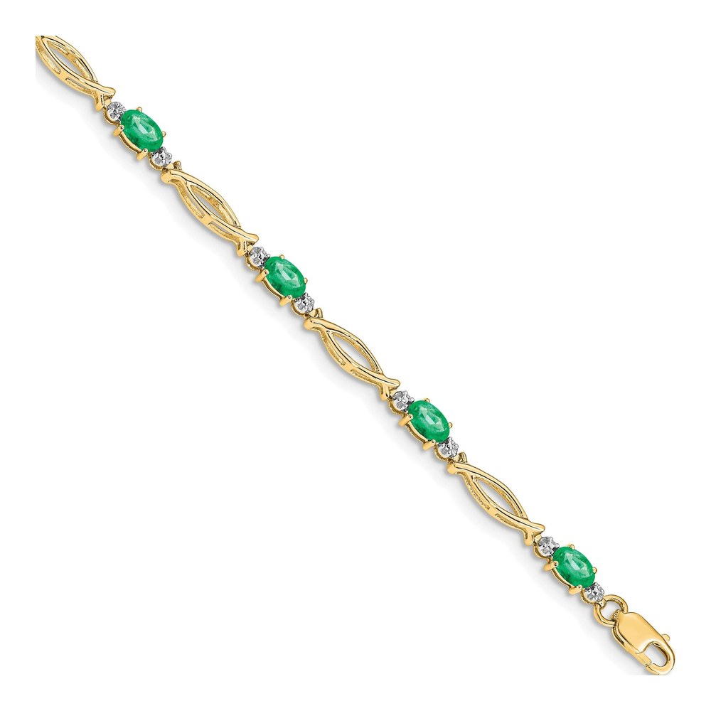 14K Yellow Gold Emerald & Diamond Bracelet
