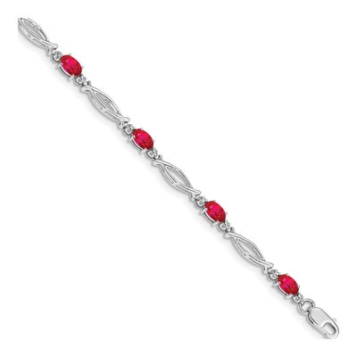 14K White Gold Ruby & Diamond Oval Bracelet