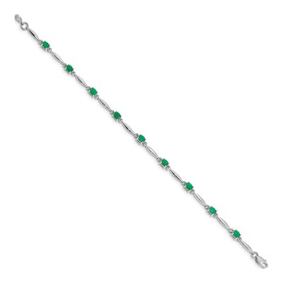 10K White Gold Emerald & Diamond Oval Bracelet – view 2