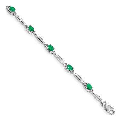 10K White Gold Emerald & Diamond Oval Bracelet