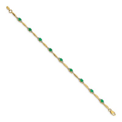 10K Yellow Gold Emerald & Diamond 7-inch Bracelet – view 2