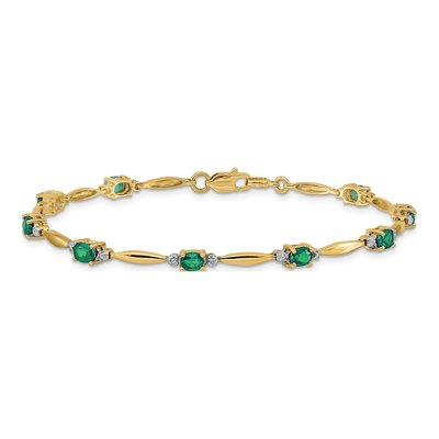 10K Yellow Gold Emerald & Diamond 7-inch Bracelet – view 3