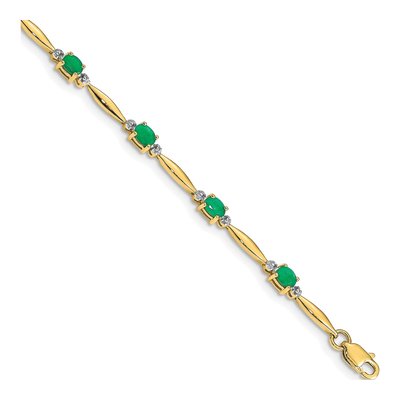 10K Yellow Gold Emerald & Diamond 7-inch Bracelet