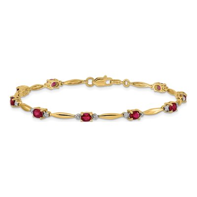 14K Yellow Gold Ruby & Diamond Oval Bracelet – view 3