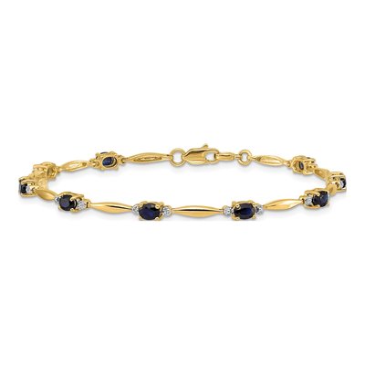 14K Yellow Gold Sapphire & Diamond Oval Bracelet – view 3