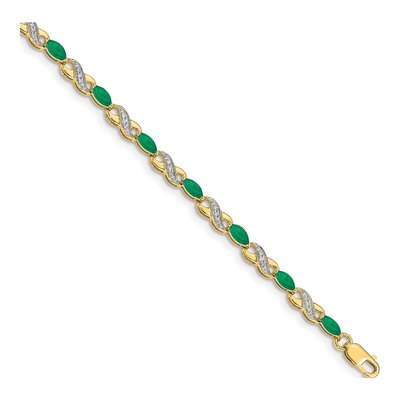 10K Yellow Gold 1/6 ct tw Diamond Emerald Infinity Bracelet