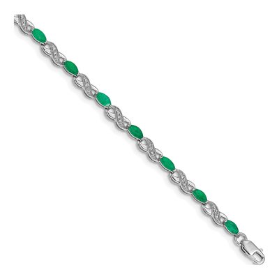 14K White Gold 1/7 ct tw Emerald & Diamond Infinity Bracelet