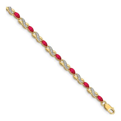 14K Yellow Gold 1/7 ct tw Ruby & Diamond Infinity Bracelet