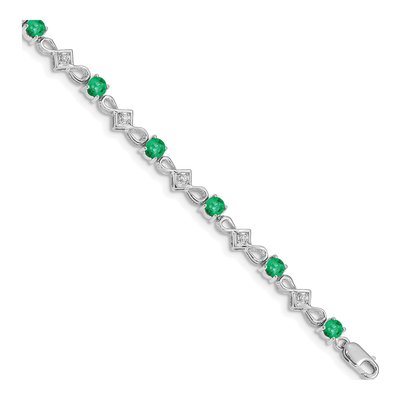 14K White Gold 1/10 ct tw Emerald & Diamond Round Bracelet