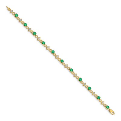 14K Yellow Gold 1/10 ct tw Emerald & Diamond Round Bracelet – view 2