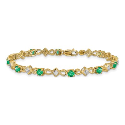 14K Yellow Gold 1/10 ct tw Emerald & Diamond Round Bracelet – view 3